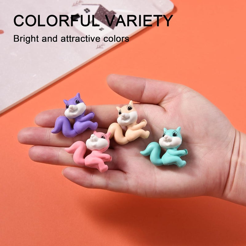 TDOCK 24Pcs Pencil Top Erasers for Kids, Squirrel Pencil Erasers Toppers Bulk, Cute Cap Erasers for Party Favors Classroom Rewards - Image 3